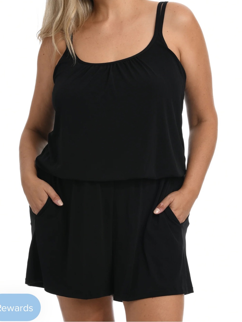 Maxine of Hollywood Black One-Piece Swim Romper with Pockets